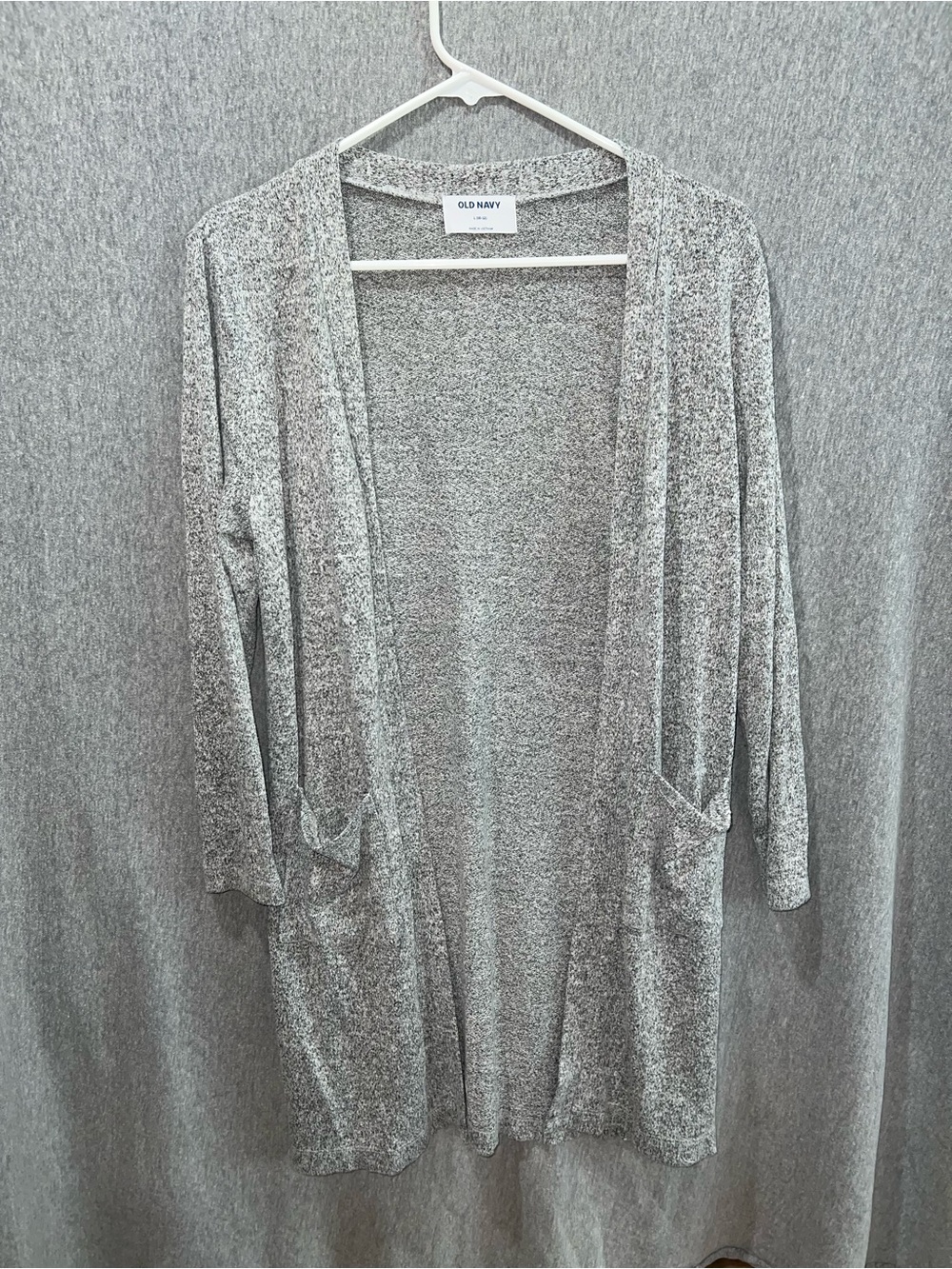 Old Navy Women‎ Gray Open-Front Long Cardigan Knit Pocket Sweater L 10-12